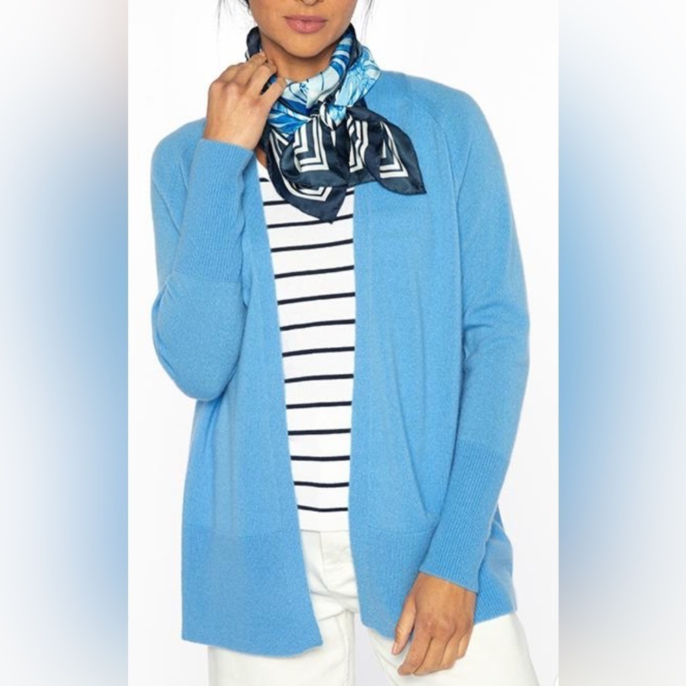 Kinross 100% cashmere Rib Trim Cardigan como blue NWT S